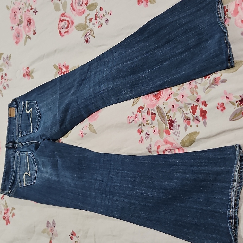 American Eagle Blue Flare Wide Leg Jeans SIZE 2 ARTIST - Picture 4 of 5